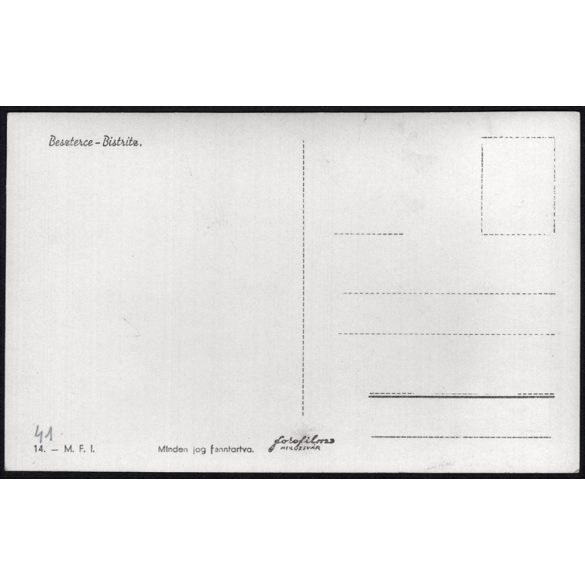 Beszterce látképe, Erdély, Besztercei evangélikus templom, 2. világháború helytörténet, 1943, 1940-es évek, Eredeti képeslapfotó, papírkép.   