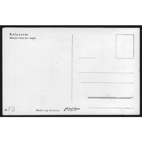 Kolozsvár, Erdély, Mátyás király tér, Szent Mihály-templom, autók, belváros, 2. világháború, helytörténet, 1943, 1940-es évek, Eredeti képeslapfotó, papírkép.  