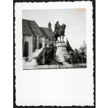Kolozsvár, Erdély, Mátyás király lovasszobra, helytörténet, 1940. október 25, 1940-es évek, Eredeti fotó, papírkép.  
