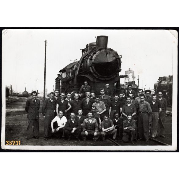Gőzmozdonyvezetői tanfolyam résztvevői, mozdony, vasút, vonat, jármű, közlekedés, 1954, 1950-es évek, Eredeti fotó, papírkép.  