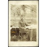 Magyar (K.u.K.) katona a lugasban, szakaszvezető, gépkocsivezető, egyenruha, 1. világháború, 1910-es évek, Eredeti fotó, papírkép.   