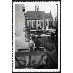   Fotó az erkélyről, Kolozsvár, Erdély, Mátyás templom, Fő tér, Mátyás szobor, Egyetem utca, 1940-es évek, Eredeti fotó, papírkép.  