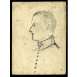 Hátoldalon a katonáról készült ceruzarajz. Sebesült magyar katona egyenruhában, cigarettával, szakaszvezető, 1. világháború, 1910-es évek, Eredeti fotó, papírkép.