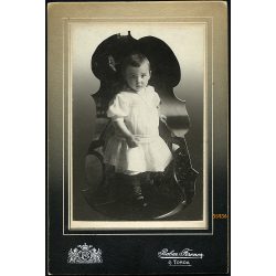   Babar műterem, Torda, Erdély,  kislány portréja, 1900-as évek, Eredeti nagyméretű (!) kabinetfotó.  