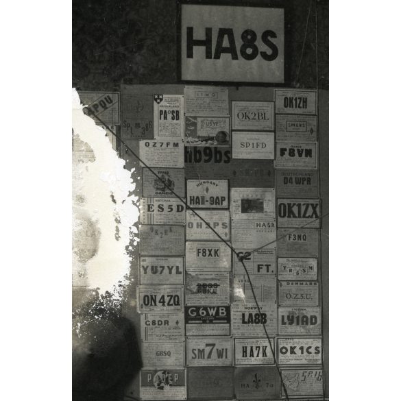 Somssich Péter híres magyar rádióamatőr portréja, rádió, stúdió, HA8S, mikrofon, 1939, 1930-as évek, Eredeti fotó, papírkép, foltos.  