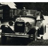 Utazás magyar rendszámú Ford A modell Tourer gépkocsin, Ausztria, Mariazell, Seeberg, jármű, közlekedés, 1936, 1930-as évek, Eredeti fotó, papírkép, sarka gyűrött.  