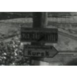 Katonai teherautók Kurszkban, magyar és német feliratok, 2. világháború, Szovjetunió,  jármű, közlekedés,1940-es évek, Eredeti fotó, papírkép.  