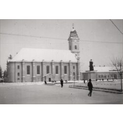   Szentes, Csongrád-Csanád megye, Kossuth Lajos tér, Nagytemplomi Református Egyházközség, templom,  helytörténet, 1930, 1930-as évek, Eredeti fotó, papírkép. Hátulja sérült.