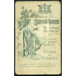 Szabó műterem, Gyoma és Endrőd (Gyomaendrőd), nő sváb (tót?) népviseletben, Varga nagymama, Békés megye, helytörténet, 1890-es évek, Eredeti CDV, vizitkártya fotó gyönyörű hátlappal.  