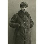 Bajuszos úr magyaros irhabundában, kucsma, télikabát, Szerencs, Borsod-Abaúj-Zemplén megye, helytörténet, Horthy-korszak, 1932. március 18., 1930-as évek, Eredeti fotó, papírkép.   