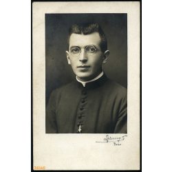   Zelesny Károly műterme, Pécs, egyházi méltóság portréja, katolikus pap, szemüveg, helytörténet, 1910-es évek, Eredeti fotó, a mester által szignózott papírkép.  