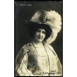   Kossak műterem, Székely Irén színésznő különös kalapban Bob herceg szerepében, művészet, monarchia, 1900-as évek, Eredeti képeslap fotó, papírkép.  