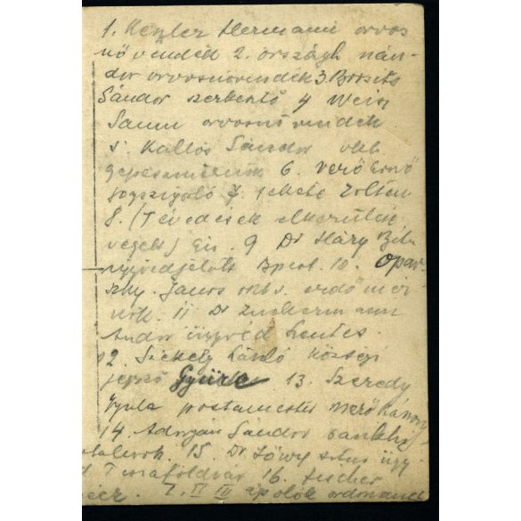 Katonakórház, magyar katonák egyenruhában, vöeöskeresztes karszalag, 1. világháború, 1910-es évek, Eredeti fotó, papírkép, hátoldalán a szereplők névsora foglalkozással együtt. 