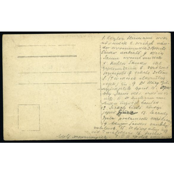 Katonakórház, magyar katonák egyenruhában, vöeöskeresztes karszalag, 1. világháború, 1910-es évek, Eredeti fotó, papírkép, hátoldalán a szereplők névsora foglalkozással együtt. 