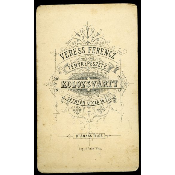 Veress műterem, Kolozsvár, Erdély,  elegáns bajuszos úr portréja, 1880-as évek, Eredeti CDV, vizitkártya fotó. 