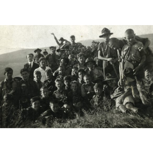 Cserkésztábor, Monostor, egyenruha, Horthy-korszak, 1934, 1930-as évek, Eredeti fotó, papírkép.  