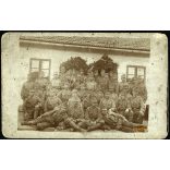 Tábori posta (648), magyar katonák csoportképe, érdemrend, bajusz, egyenruha, hegedű, hangszer, 1. világháború, monarchia, 1917, 1910-es évek, Eredeti fotó, papírkép, kopott, alul szakadás.  