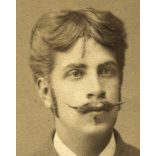 ifj. Divald Károly műterme, Igló (Késmárk, Tátrafüred), Felvidék, fiatal férfi erősen retusált bajusszal, 1880-as évek, Ritka! Eredeti CDV, vizitkártya fotó. 