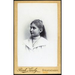   Bach műterem, Gyulafehérvár (Carlsburg), Erdély,  elegáns lány gyönyörű hajjal, nyaklánccal, portré, 1890-es évek, Eredeti CDV, vizitkártya fotó.  
