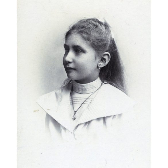 Bach műterem, Gyulafehérvár (Carlsburg), Erdély,  elegáns lány gyönyörű hajjal, nyaklánccal, portré, 1890-es évek, Eredeti CDV, vizitkártya fotó.  