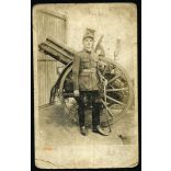 Magyar fiú román egyenruhában, Temesvár, Erdély, katona, Lakatos Jancsi, kard, ágyú, helytörténet, 1928, 1920-as évek, Eredeti fotó, papírkép kopásnyomokkal.  