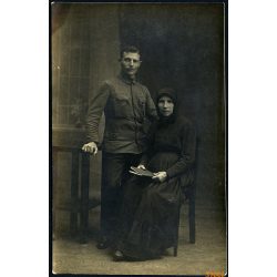   Háborúba induló magyar katona feleségével, egyenruha, 1. világháború, Monarchia, 1910-es évek, Eredeti fotó, papírkép.  