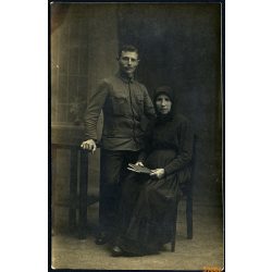   Háborúba induló magyar katona feleségével, egyenruha, 1. világháború, Monarchia, 1910-es évek, Eredeti fotó, papírkép.  