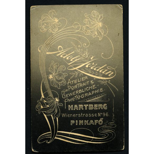 Jordan műterem, gyönyörű nő gyönyörű ruhában, Pinkafő-Hartberg, monarchia, 1890-es évek, Eredeti CDV, vizitkártya fotó.   