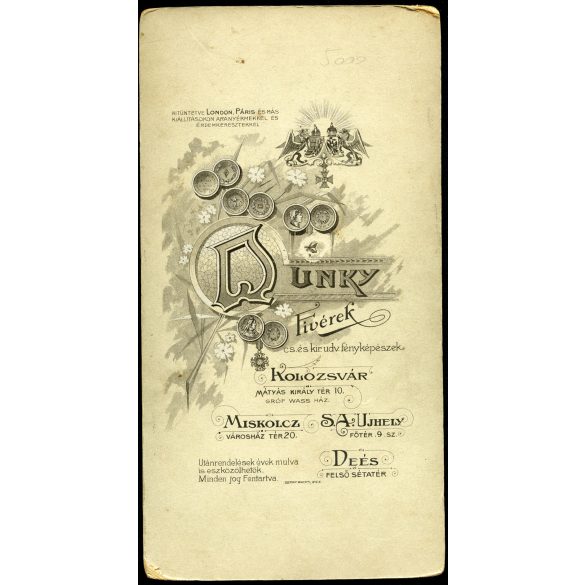 Dunky Fivérek műterme, Kolozsvár (?), Erdély,  K.u.K. magyar katona portréja, 1. világháború, egyenruha, kard, bajusz, monarchia, 1910-es évek, Eredeti nagyméretű kabinetfotó.  
