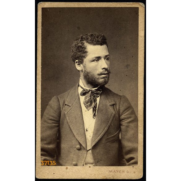 Mayer műterem, Pest, fiatal szakállas úr portréja, nyakkendő, 1860-as évek, Eredeti CDV, korai vizitkártya fotó. 