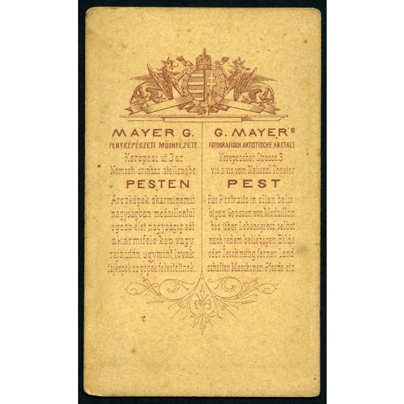 Mayer műterem, Pest, fiatal szakállas úr portréja, nyakkendő, 1860-as évek, Eredeti CDV, korai vizitkártya fotó. 