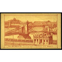   Briwirth műterem, Pest, gyönyörű hölgy portréja, 1860-as évek, Eredeti dombornyomott CDV, korai ritka vizitkártya fotó, hátulján a Lánchíd a Dunával és a Budai Vár. 