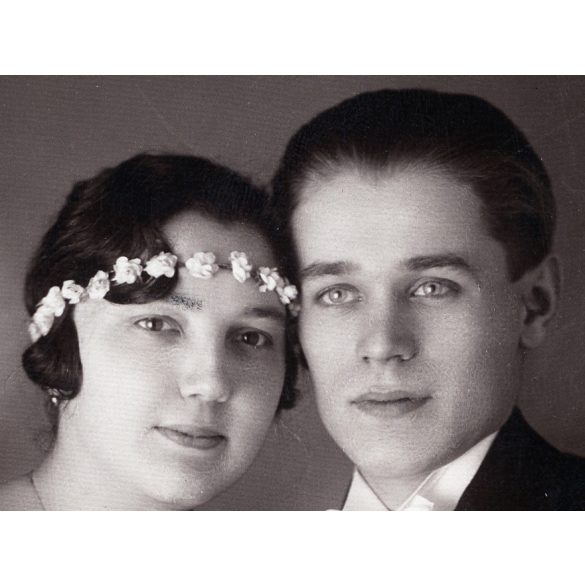 Hauser műterem, Kispest (Budapest), esküvői portré, menyasszony, vőlegény, helytörténet, Horthy-korszak, 1930-as évek, Eredeti fotó, papírkép.