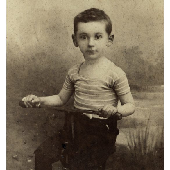 Futter Gyula műterme, Szekszárd, kisfiú triciklin, játék, gyerek, Tolna megye, helytörténet, , monarchia, 1900-as évek, Eredeti ritka kabinetfotó.   