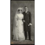 Nagyobb méret, Stojkovits és Békés műterem, Arad, Erdély, esküvő, menyasszony, vőlegény, monarchia, 1910-es évek, Eredeti kabinetfotó.   