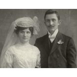 Nagyobb méret, Stojkovits és Békés műterem, Arad, Erdély, esküvő, menyasszony, vőlegény, monarchia, 1910-es évek, Eredeti kabinetfotó.   