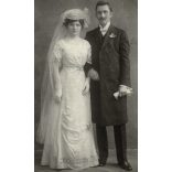 Nagyobb méret, Stojkovits és Békés műterem, Arad, Erdély, esküvő, menyasszony, vőlegény, monarchia, 1910-es évek, Eredeti kabinetfotó.   