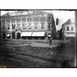 Üvegnegatív! Andrássy Palota, Andrássy Kávéház, Kassa, Felvidék, utcakép üzletekkel, kirakatokkal, magyar feliratokkal, villamos sínek, vendéglátás, étterem,  monarchia, helytörténet, 1906 körül, 1900