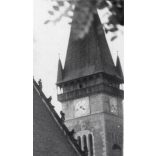 Bártfa főtere a városházával, Szent Egyed templom, Bártfa, Felvidék, utcakép, Horthy-korszak, építészet, egyház, vallás, helytörténet, 1935., 1930-s évek, Eredeti fotó, papírkép. 