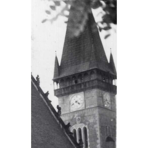 Bártfa főtere a városházával, Szent Egyed templom, Bártfa, Felvidék, utcakép, Horthy-korszak, építészet, egyház, vallás, helytörténet, 1935., 1930-s évek, Eredeti fotó, papírkép. 