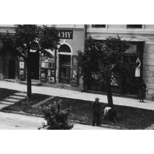 Lőcsei utcakép, rajta a lőcsei fehérasszony és Andrássy István házai, Lőcse, Felvidék, Horthy-korszak, feliratok, építészet, házak, helytörténet, 1935., 1930-s évek, Eredeti fotó, papírkép.   