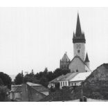 Szent László-templom, Csütörtökhely, Felvidék, utcakép, Horthy-korszak, templom, egyház, vallás, helytörténet, 1935., 1930-s évek, Eredeti fotó, papírkép.  