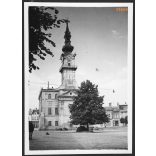 A késmárki városháza, Késmárk, Felvidék, utcakép, Horthy-korszak, építészet, táblák, feliratok, helytörténet, 1935., 1930-s évek, Eredeti fotó, papírkép.   