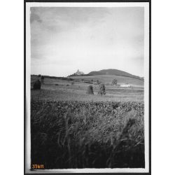   Szalmabálák, a távolban Lubló vára, Ólubló, Felvidék, utcakép, Horthy-korszak, természet, építészet, vár, helytörténet, 1935., 1930-s évek, Eredeti fotó, papírkép.   