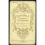 Császár műterem, Kolozsvár, Erdély, fiú képeskönyvvel, különös festett háttér, monarchia, 1880-as évek, Eredeti CDV, vizitkártya fotó.   