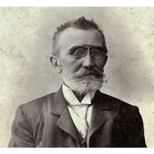 Dajkovits műterem, Versec, Vajdaság, szakállas úr cvikkerrel, monarchia, helytörténet, 1890-es évek, Eredeti  kabinetfotó.   