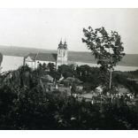Kerékpárral a visszhangnál, Tihany, Balaton, Apátság, Horthy-korszak, helytörténet, 1940, 1940-es évek, Eredeti fotó, papírkép, hátulján ragasztásnyomok. 