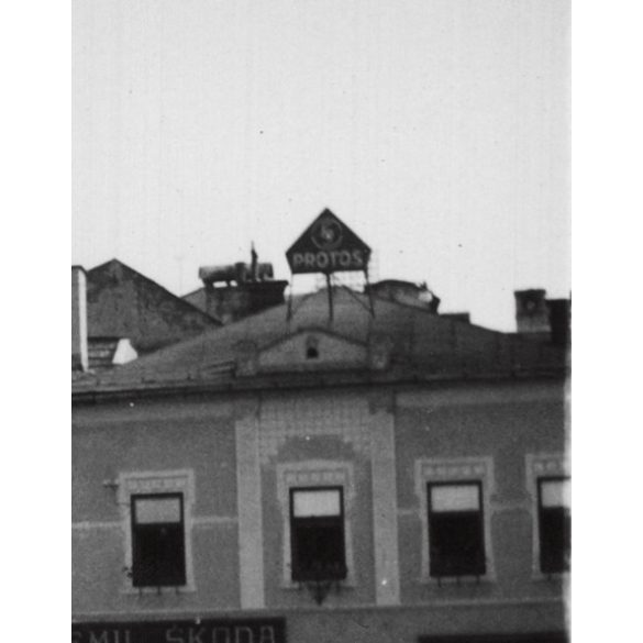 Besztercebánya főtere, óratorony, Mária-oszlop, Besztercebánya, Felvidék, utcakép, Horthy-korszak, feliratok, táblák, helytörténet, 1935., 1930-s évek, Eredeti fotó, papírkép.  