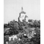 Selmecbánya látképe, háttérben az Újvár (Leányvár), Selmecbánya, Felvidék, utcakép, Horthy-korszak, kirándulók, város, építészet, helytörténet, 1935., 1930-s évek, Eredeti fotó, papírkép.  