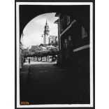 A Szent Katalin-vártemplom, Körmöcbányán, Felvidék, utcakép, Horthy-korszak, templom, egyház, vallás, helytörténet, 1935., 1930-s évek, Eredeti fotó, papírkép.   